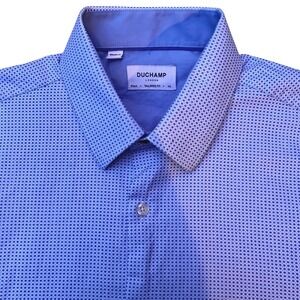 DUCHAMP LONDON Tailored Fit Sz 42 L 16.5 Dress Shirt Mens Blue Micro Dot Pattern